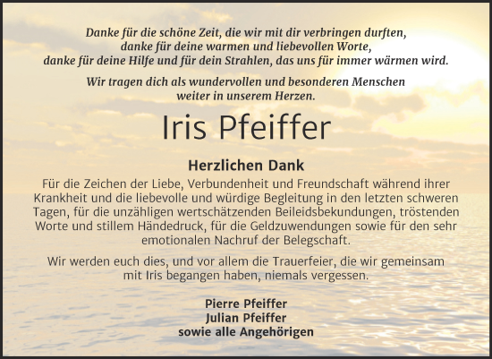 Traueranzeige von Iris Pfeiffer von Trauerkombi Wittenberg