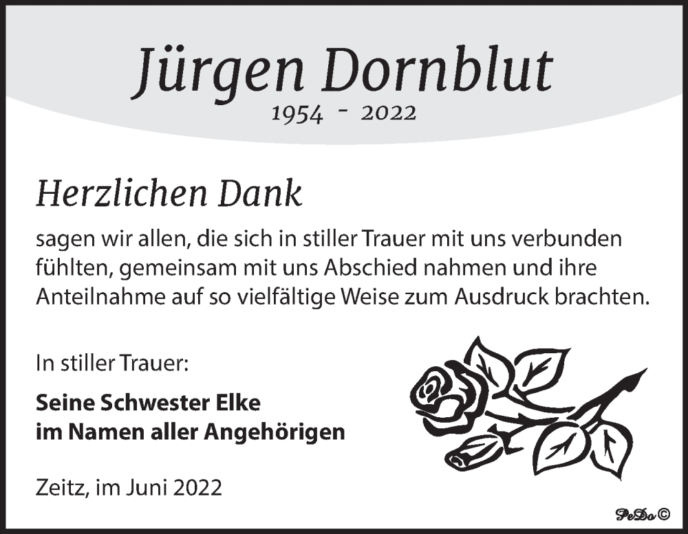  Traueranzeige für Jürgen Dornblut vom 04.06.2022 aus Trauerkombi Zeitz
