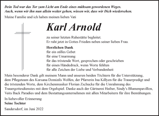 Traueranzeige von Karl Arnold von Trauerkombi Bitterfeld