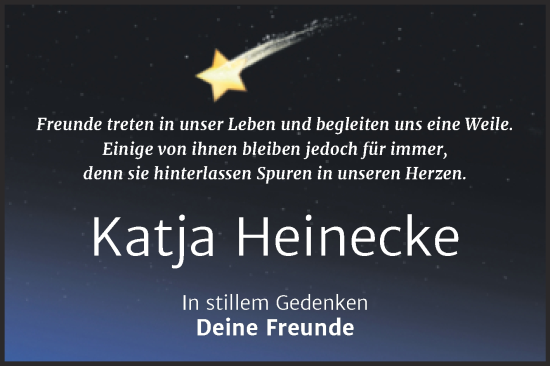 Traueranzeige von Katja Heinecke von Trauerkombi Bernburg