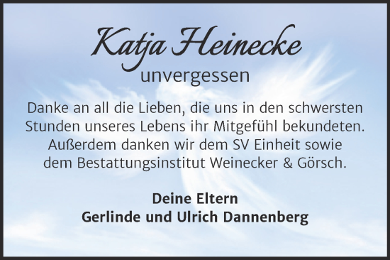 Traueranzeige von Katja Heinecke von Trauerkombi Bernburg