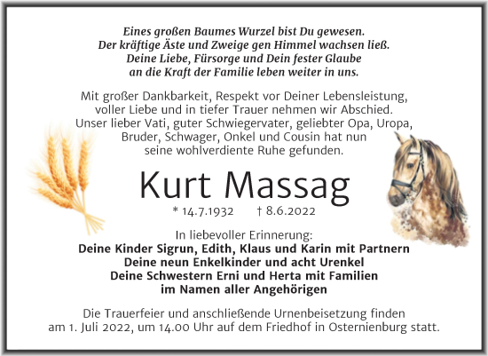 Traueranzeige von Kurt Massag von Trauerkombi Köthen