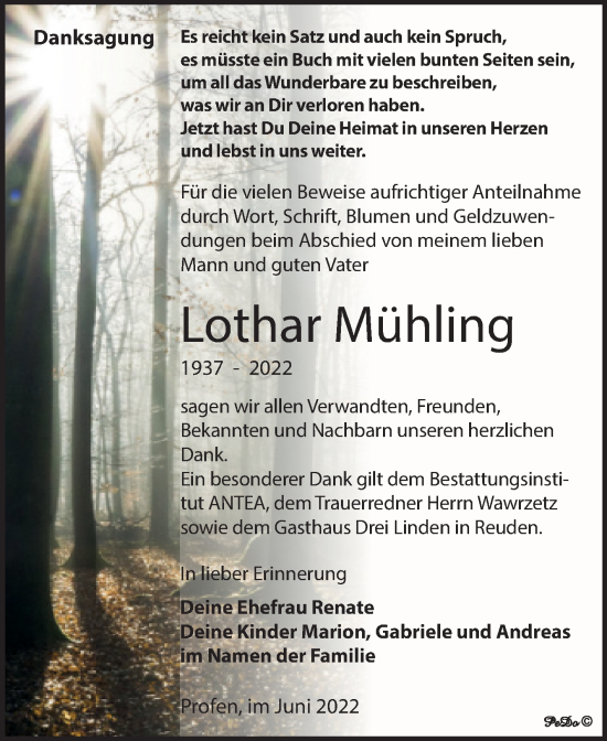 Traueranzeige von Lothar Mühling von Trauerkombi Zeitz