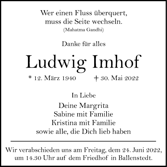 Traueranzeige von Ludwig Imhof von Trauerkombi Quedlinburg
