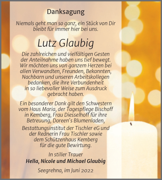 Traueranzeige von Lutz Glaubig von Trauerkombi Wittenberg