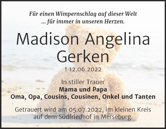 Traueranzeige von Madison Angelina Gerken von Mitteldeutsche Zeitung Merseburg/Querfurt