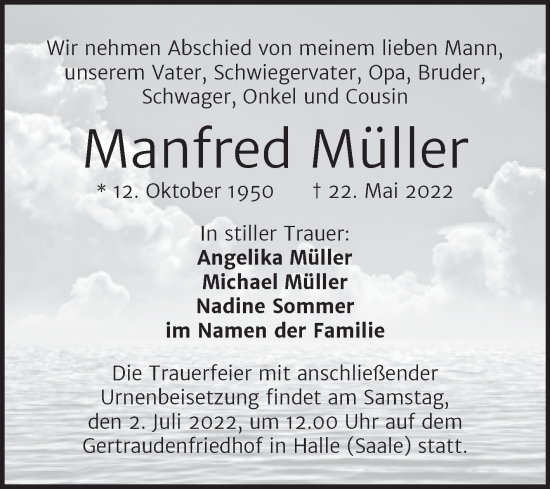 Traueranzeige von Manfred Müller von Mitteldeutsche Zeitung Halle/Saalkreis