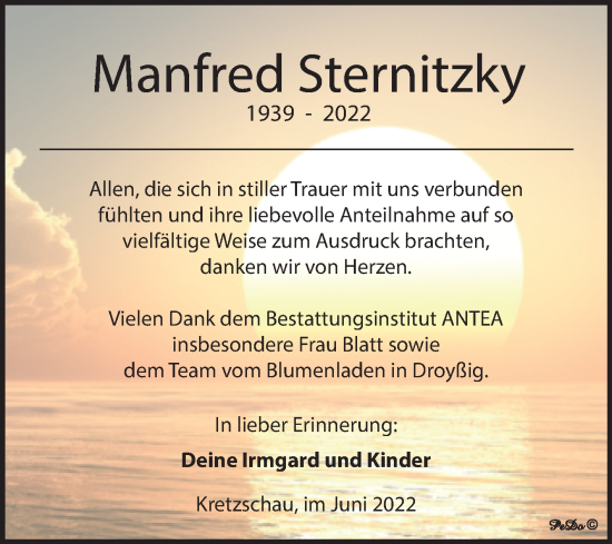 Traueranzeige von Manfred Sternitzky von Trauerkombi Zeitz