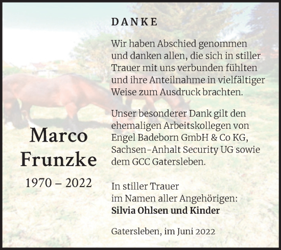 Traueranzeige von Marco Frunzke von Trauerkombi Quedlinburg