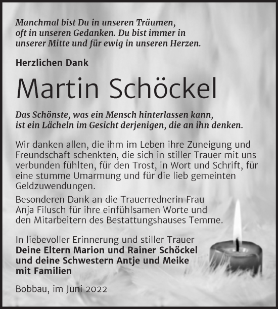 Traueranzeige von Martin Schöckel von Trauerkombi Bitterfeld