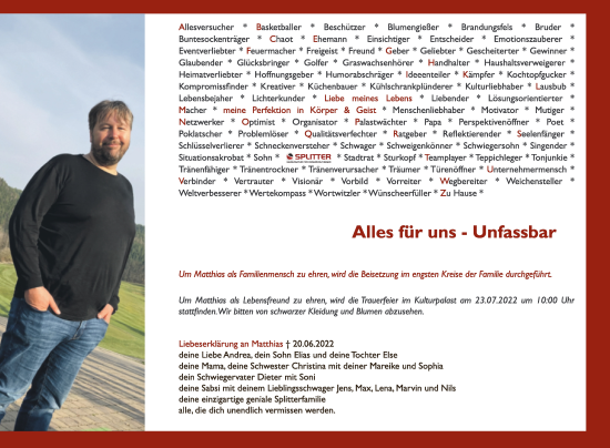 Traueranzeige von Matthias Goßler von Trauerkombi Bitterfeld