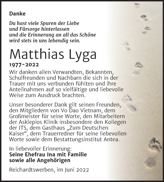 Traueranzeige von Matthias Lyga von Trauerkombi Weißenfels