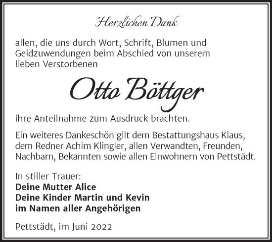Traueranzeige von Otto Böttger von Trauerkombi Weißenfels