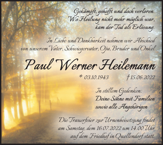 Traueranzeige von Paul Werner Heilemann von Trauerkombi Köthen
