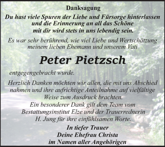 Traueranzeige von Peter Pietzsch von Trauerkombi Dessau