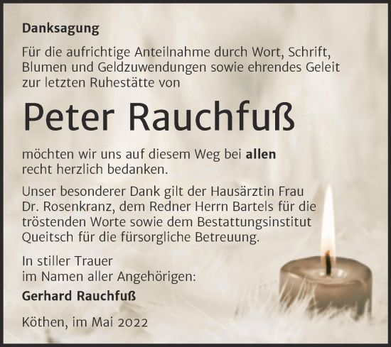 Traueranzeige von Peter Rauchfuß von Trauerkombi Köthen