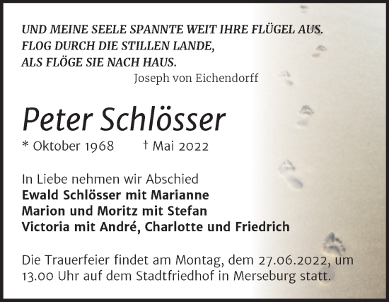 Traueranzeige von Peter Schlösser von Trauerkombi Merseburg