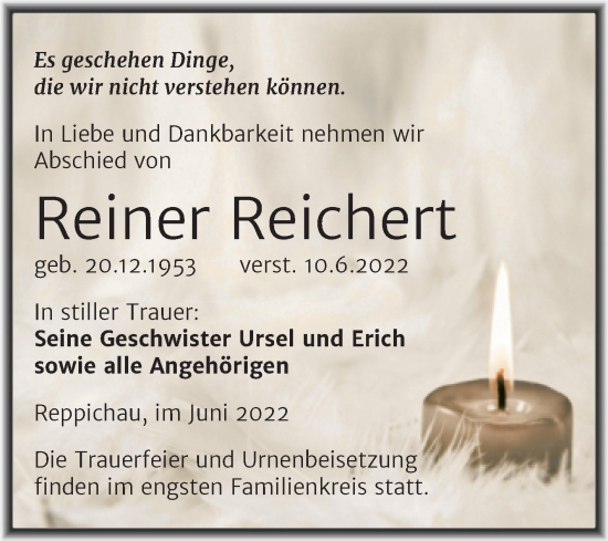 Traueranzeige von Reiner Reichert von Trauerkombi Köthen