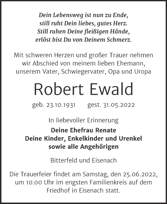 Traueranzeige von Robert Ewald von Trauerkombi Bitterfeld