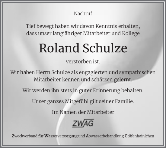 Traueranzeige von Roland Schulze von Mitteldeutsche Zeitung