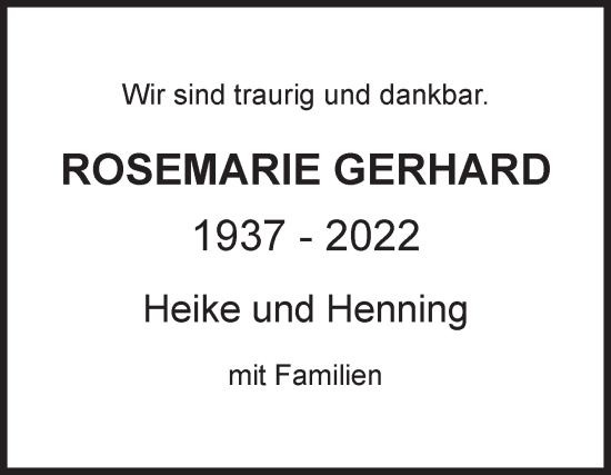 Traueranzeige von Rosemarie Gerhard von Mitteldeutsche Zeitung Halle/Saalkreis