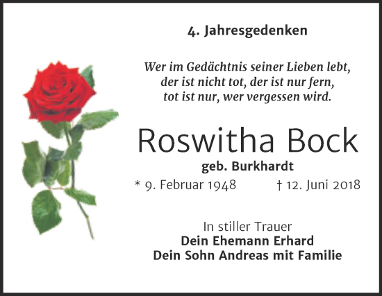 Traueranzeige von Roswitha Bock von Mitteldeutsche Zeitung Halle/Saalkreis