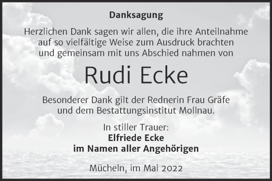 Traueranzeige von Rudi Ecke von Trauerkombi Merseburg