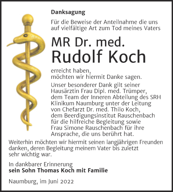 Traueranzeige von Rudolf Koch von Naumburger Tageblatt