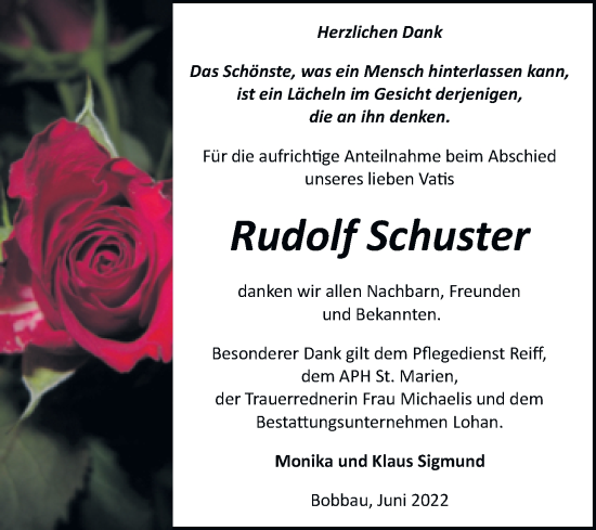 Traueranzeige von Rudolf Schuster von Trauerkombi Bitterfeld