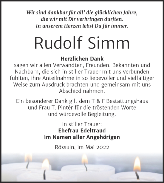 Traueranzeige von Rudolf Simm von Trauerkombi Weißenfels