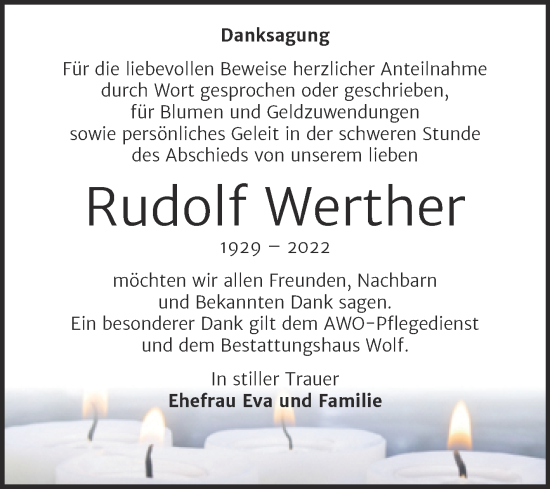 Traueranzeige von Rudolf Werther von Trauerkombi Weißenfels