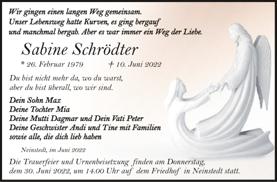 Traueranzeige von Sabine Schrödter von Trauerkombi Quedlinburg