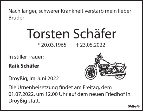 Traueranzeige von Torsten Schäfer von Trauerkombi Zeitz