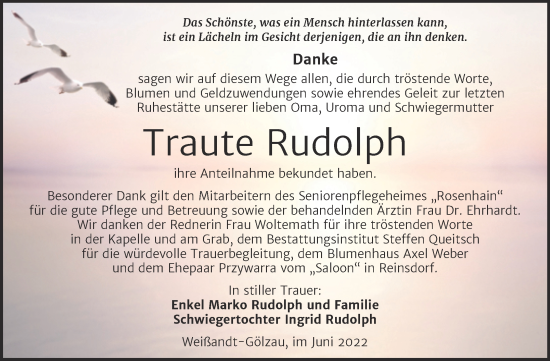 Traueranzeige von Traute Rudolph von Trauerkombi Köthen