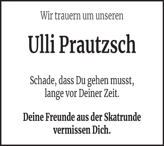 Traueranzeige von Ulli Prautzsch von Mitteldeutsche Zeitung Halle/Saalkreis