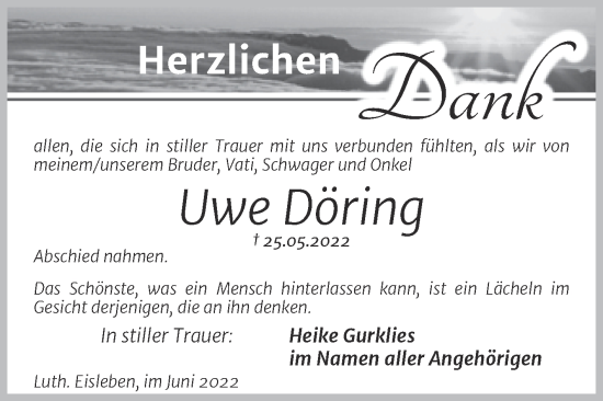Traueranzeige von Uwe Döring von Trauerkombi Mansfelder Land