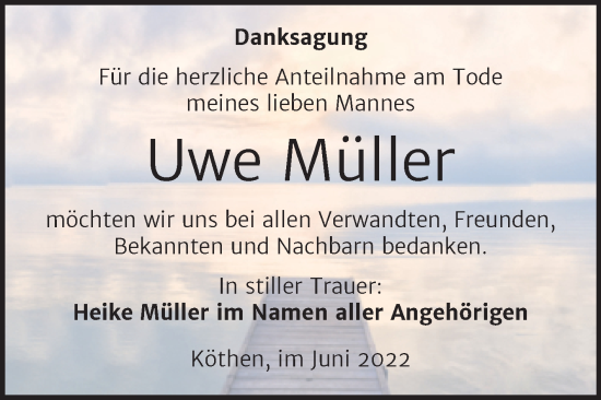 Traueranzeige von Uwe Müller von Trauerkombi Köthen