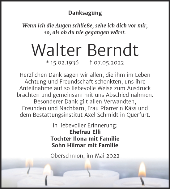 Traueranzeige von Walter Berndt von Trauerkombi Merseburg