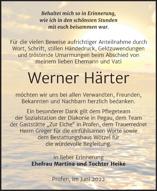 Traueranzeige von Werner Härter von Trauerkombi Zeitz