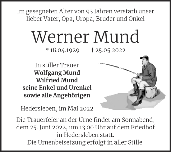 Traueranzeige von Werner Mund von Trauerkombi Quedlinburg
