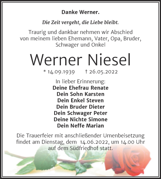 Traueranzeige von Werner Niesel von Mitteldeutsche Zeitung Halle/Saalkreis
