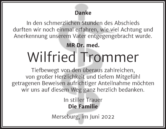 Traueranzeige von Wilfried Trommer von Trauerkombi Merseburg