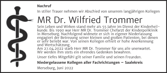 Traueranzeige von Wilfried Trommer von Trauerkombi Merseburg