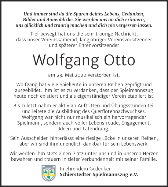 Traueranzeige von Wolfgang Otto von Super Sonntag Aschersleben