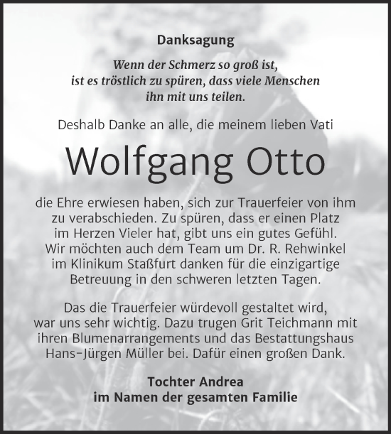 Traueranzeige von Wolfgang Otto von Trauerkombi Aschersleben