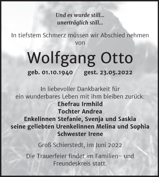 Traueranzeige von Wolfgang Otto von Trauerkombi Aschersleben