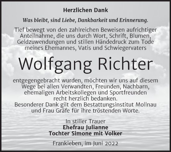 Traueranzeige von Wolfgang Richter von Trauerkombi Merseburg