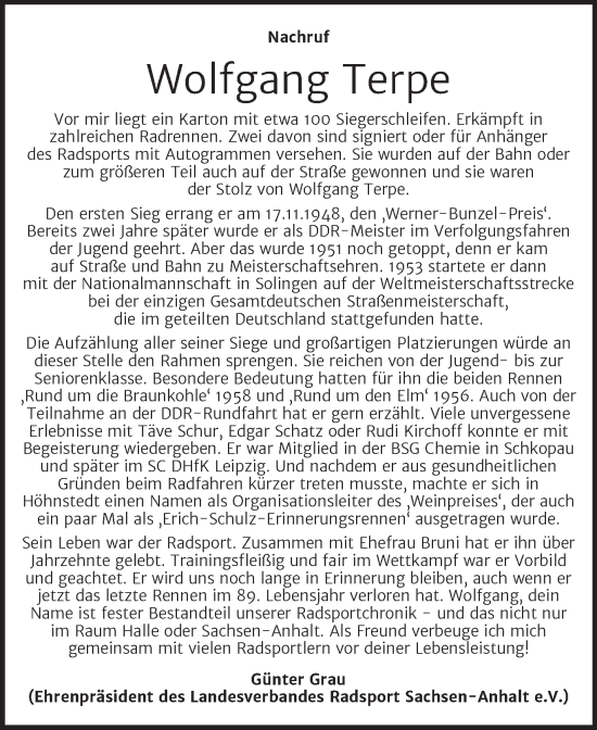 Traueranzeige von Wolfgang Terpe von Mitteldeutsche Zeitung Halle/Saalkreis