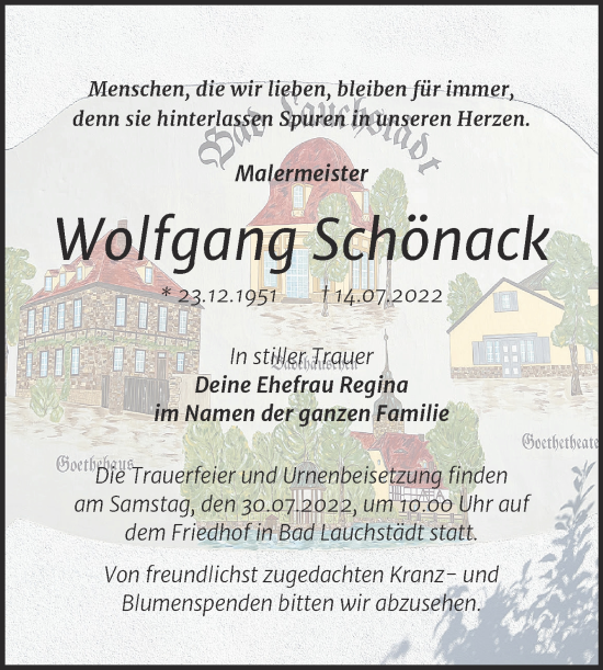 Traueranzeige von Wolfgang Schönack von Trauerkombi Merseburg