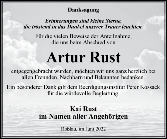 Traueranzeige von Artur Rust von Trauerkombi Dessau
